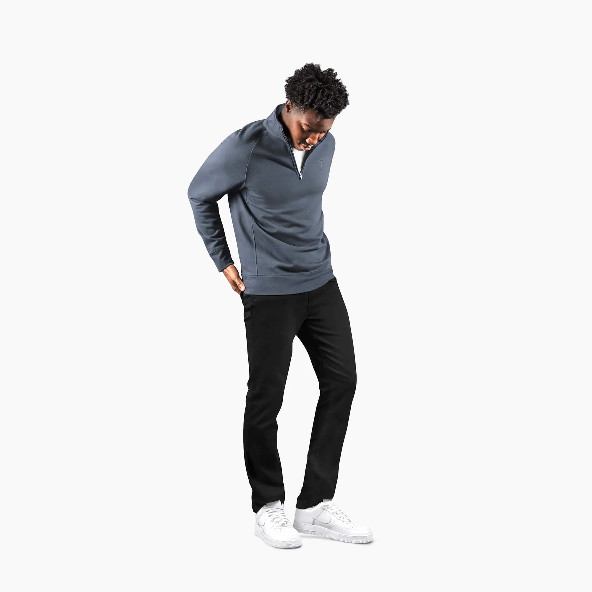 Suéter con cremallera de un cuarto de longitud para hombre, color gris