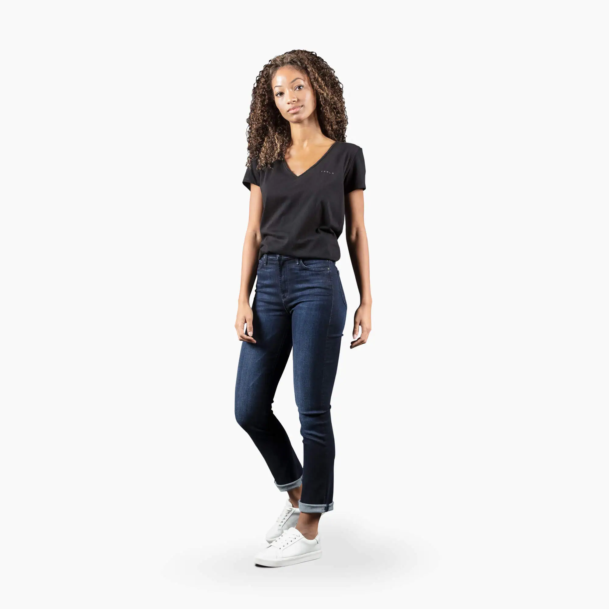 Camiseta de mujer con escote en V y manga corta con logo pequeño